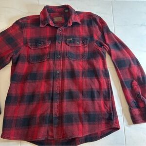 Orvis Red and Black Plaid flannel Shirt jacket / shacket. Pockets!